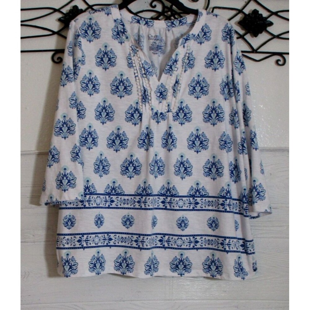 Croft & Barrow Knit Top Women's Size XXL 3/4 Sleeve Multicolor Floral Round Neck
